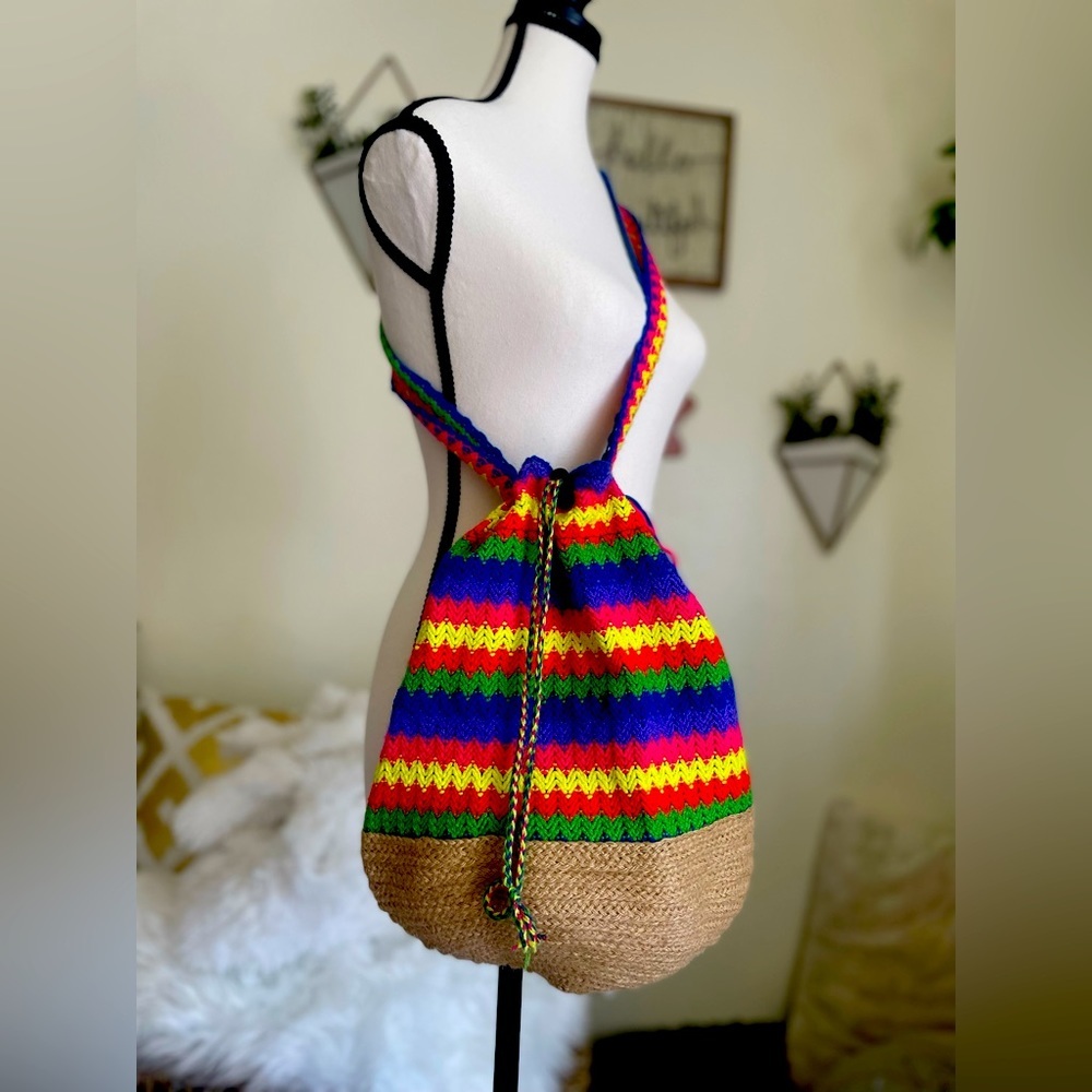 Rainbow crochet 🧶 bag with drawstring closure handmade in Mexico City 🇲🇽
